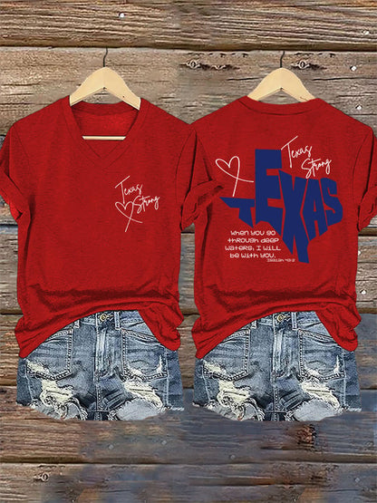 🙏💔Join us in praying for Texas.🙏V-Neck Retro Texas Strong When You Go Through Deep Waters, I Will Be With You. Isaiah 43:2 Print T-Shirt
