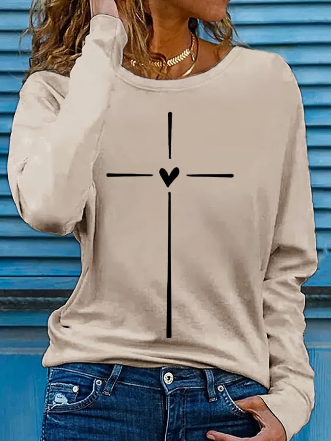 Women's Christian Faith Cross Printed Round Neck T-Shirt
