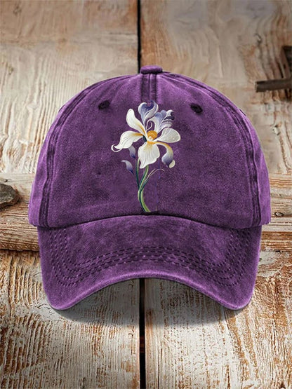 Unisex Distressed Washed Cotton Alzheimer's Awareness Printed Hat