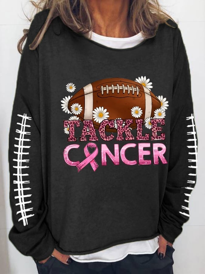 Women's Breast Cancer Awareness Pink Football Casual Long-Sleeve Sweaters