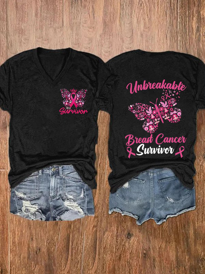 Women's Unbreakable Breast Cancer Survivor Print Casual T-Shirt