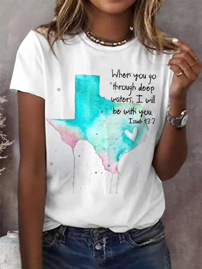 🙏💔Join us in praying for Texas.🙏Retro Texas Strong When You Go Through Deep Waters, I Will Be With You. Isaiah 43:2 Print T-Shirt