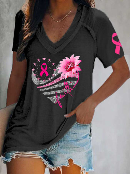 Women's Breast Cancer V-Neck Casual T-Shirt
