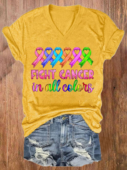 Women's Breast cancer Fight Cancer In all Colors Printed Casual T-shirt