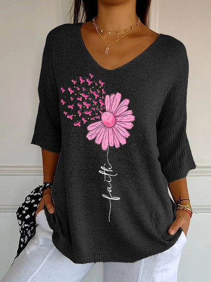 Women's Retro Floral Pink Faith Print Shirt