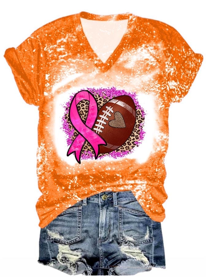 Football Leopard Breast Cancer Awareness Print Casual T-Shirt