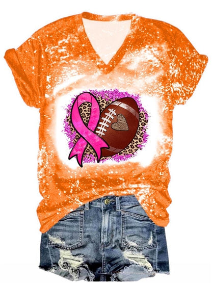 Football Leopard Breast Cancer Awareness Print Casual T-Shirt