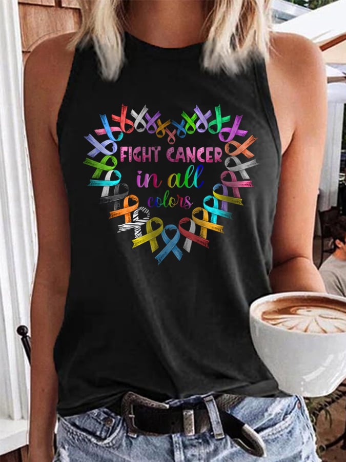 Women's Fight Cancer In All Colors Cancer Awareness Print Tank Top