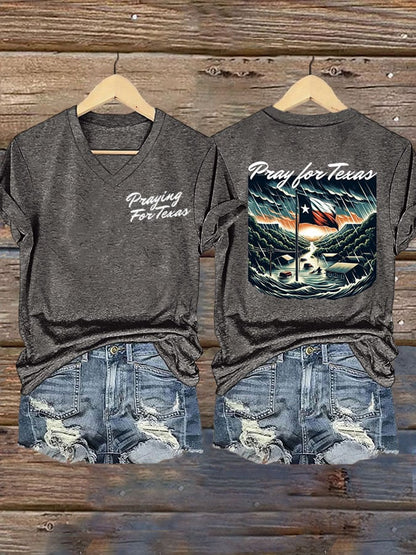 🙏💔Join us in praying for Texas.🙏Women's Texas Flood Print V-Neck T-Shirt