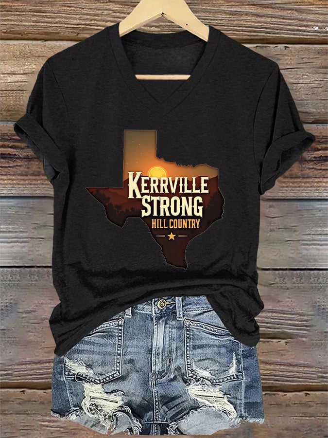 🙏💔Join us in praying for Texas.🙏V-Neck Retro Kerrville Strong Hill Country StrongPrint T-Shirt