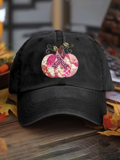 Women's Pink Pumpkin Print Washed Cotton Hat