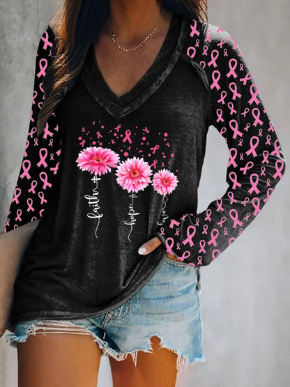 Faith and Pink Ribbon Print Panel Leopard T-Shirt