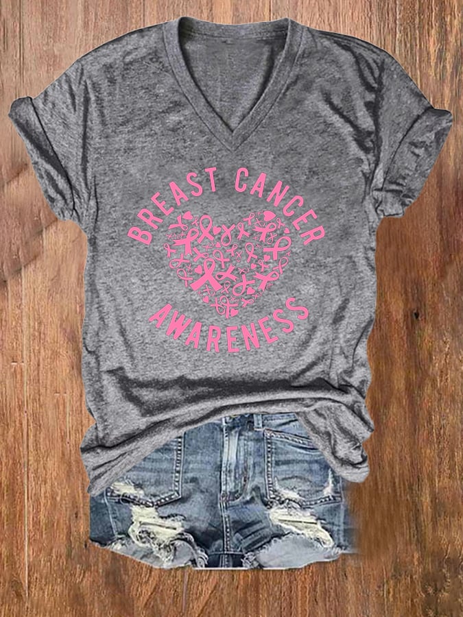 Women'S Breast Cancer Awareness Printed T-Shirt