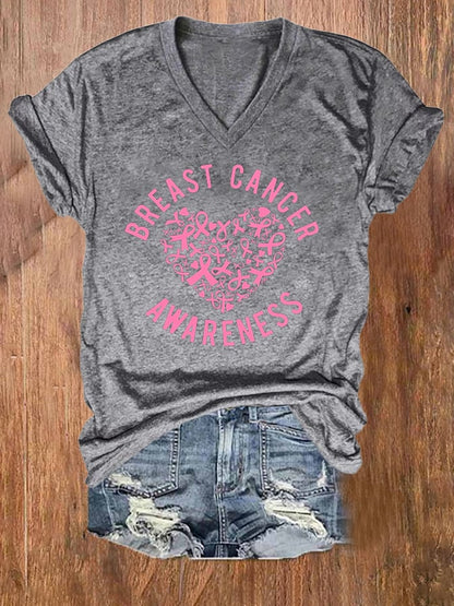 Women'S Breast Cancer Awareness Printed T-Shirt