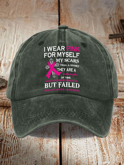 Retro Breast Cancer Awareness I Wear Pink For Myself Print Baseball Cap