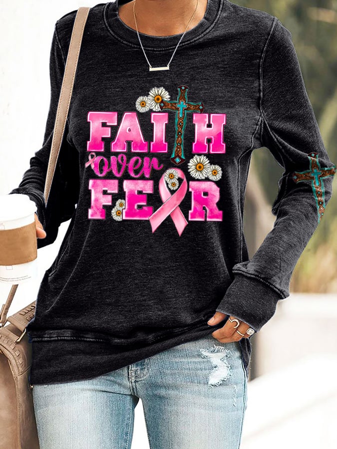 Breast Cancer Women's Casual Printed Long Sleeve Sweatshirt