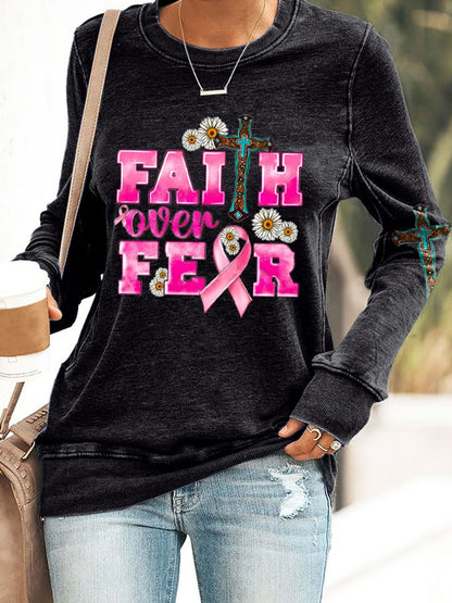 Breast Cancer Women's Casual Printed Long Sleeve Sweatshirt