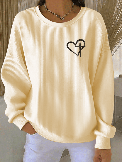 Women's Faith Print Knit Crew Neck Long Sleeve Top
