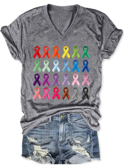Women's Fight Cancer In All Colors Ribbon T-Shirt