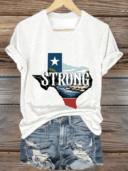 🙏💔Join us in praying for Texas.🙏Women's Texas Strong Print V-Neck T-Shirt