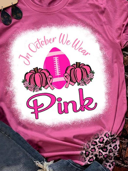 In October We Wear Pink Pumpkin Football Leopard Print T-Shirt
