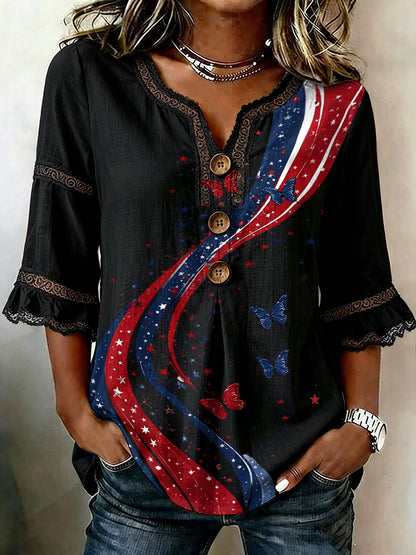 Women's Retro Independence Day Art Printed Casual Top