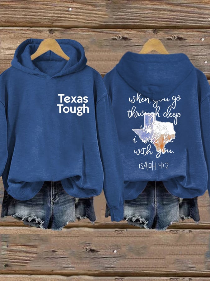 🙏💔Join us in praying for Texas.🙏Retro Texas Tough When You Go Through Deep Waters, I Will Be With You. Isaiah 43:2 Print Hoodie