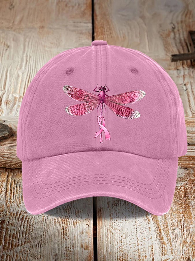 Unisex distressed washed Breast Cancer Awareness print hat