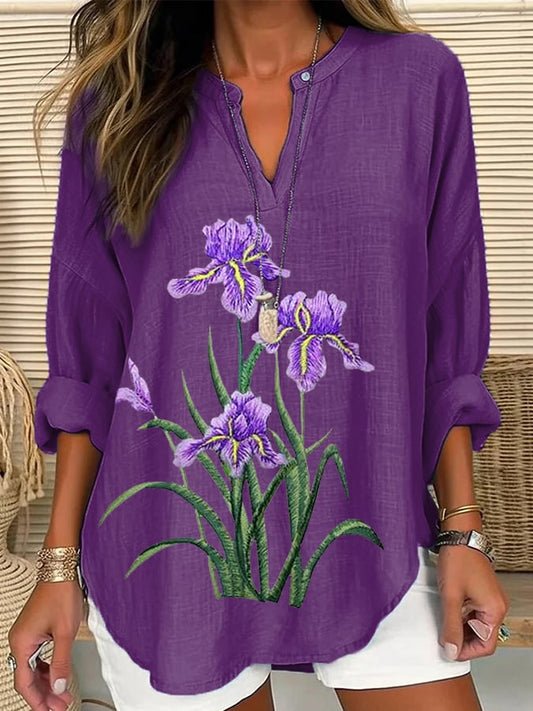 Women's Purple Flower Print Casual Shirt