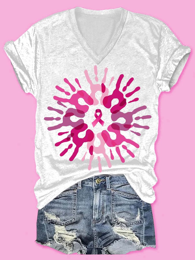 Women's Breast Cancer Print Short Sleeve T-Shirt
