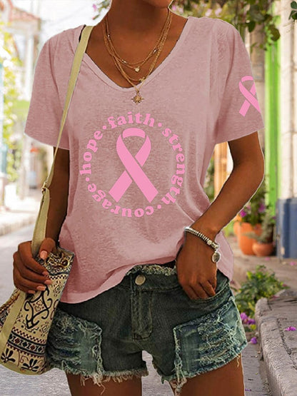 Women's Hope Faith Strength Courage Breast Cancer Awareness T-Shirt
