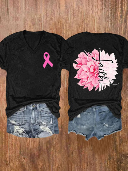 Women'S Faith In Breast Cancer V Neck T-Shirt