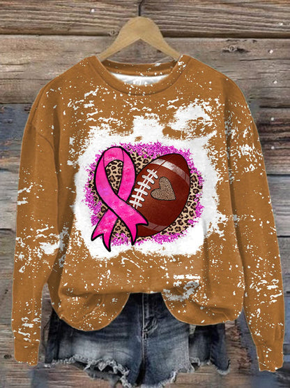 Women's Football Leopard Breast Cancer Awareness Print Long Sleeve Sweatshirt