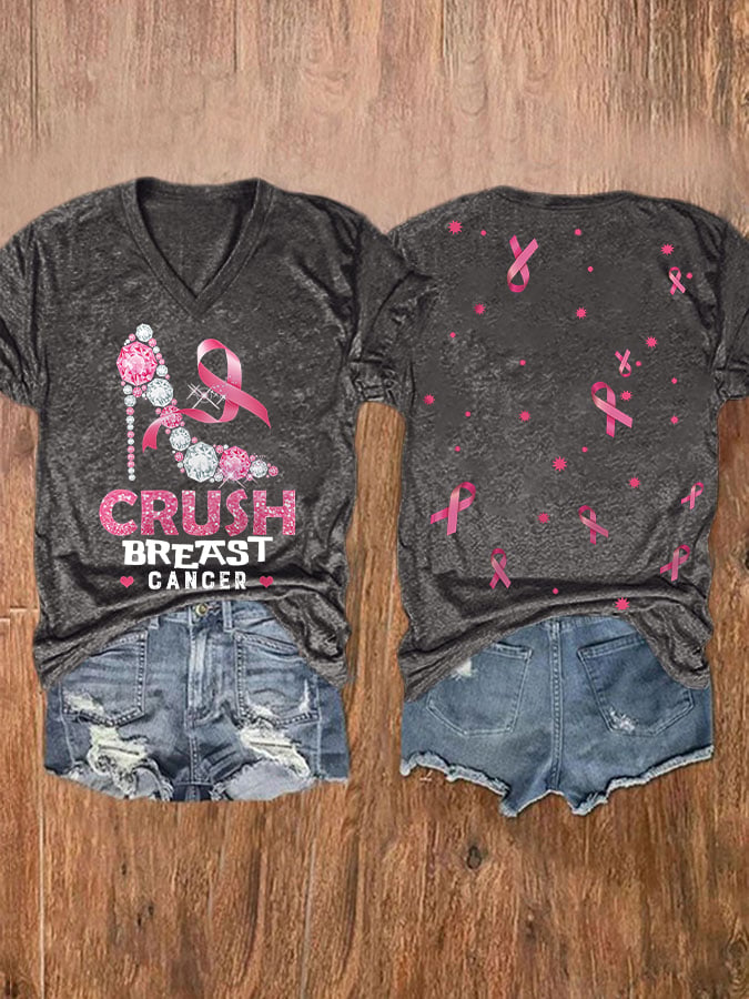 Women's Casual Breast Cancer Awareness Printed Short Sleeve T-Shirt