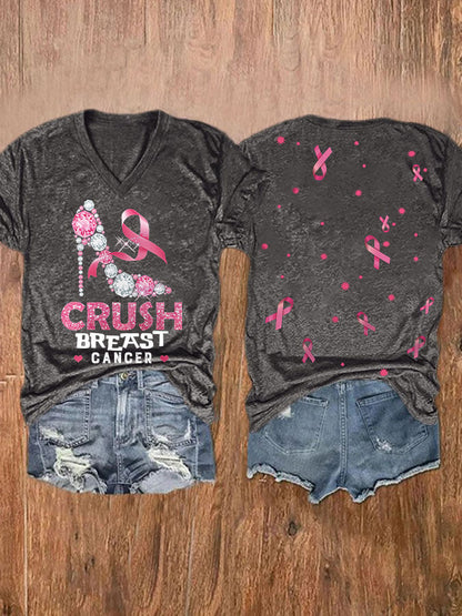 Women's Casual Breast Cancer Awareness Printed Short Sleeve T-Shirt