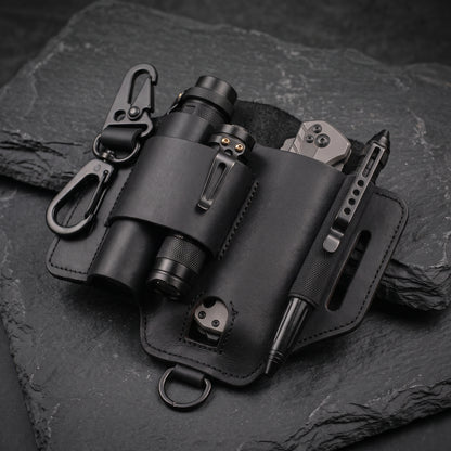 Genuine Cowhide Leather EDC Belt Organizer - Multitool, Flashlight & Key Holster Sheath
