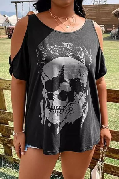 Skeleton Graphic Cold Shoulder T-Shirt