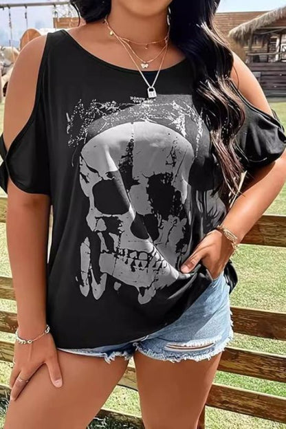 Skeleton Graphic Cold Shoulder T-Shirt