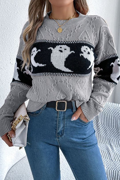 Ghostly Round Neck Long Sleeve Sweater