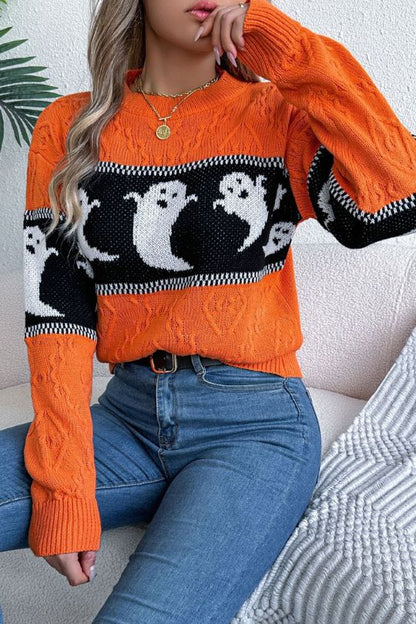 Ghostly Round Neck Long Sleeve Sweater