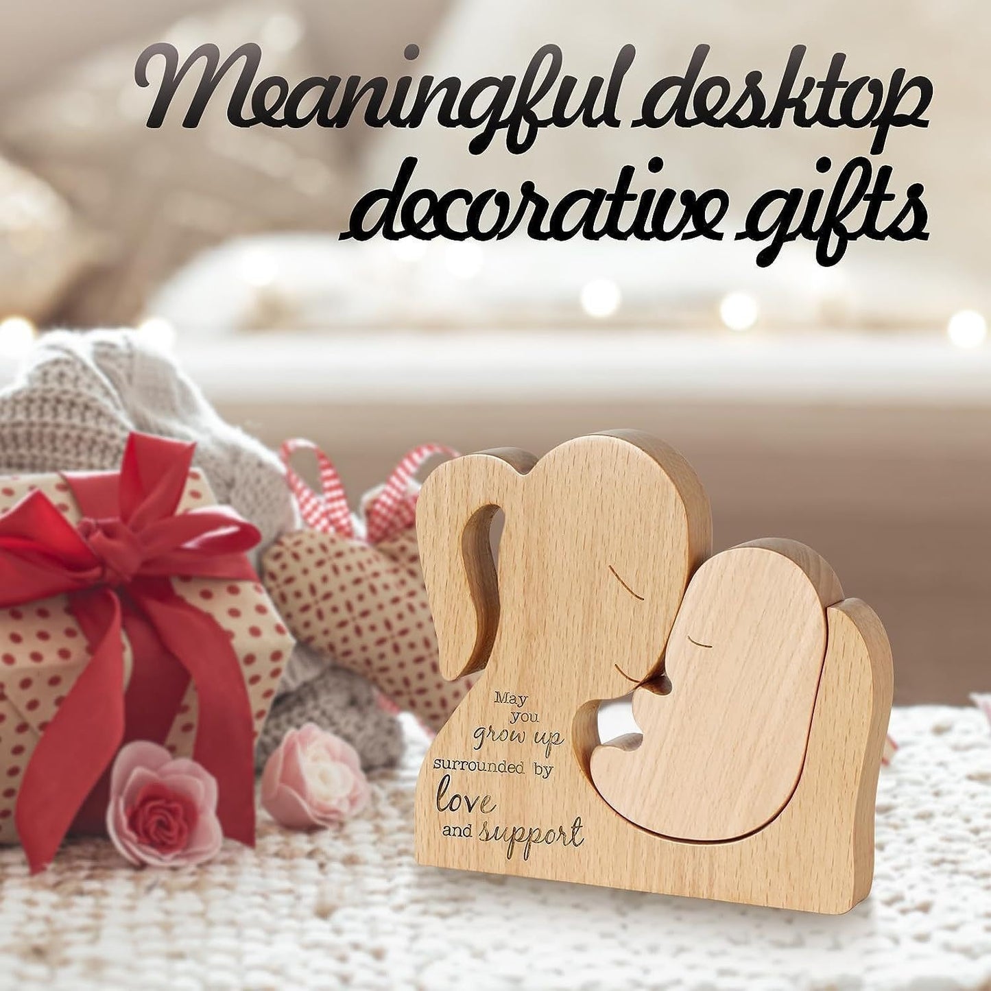 Mother'S Day Gift Wooden Ornaments Festival Mother Baby Statue