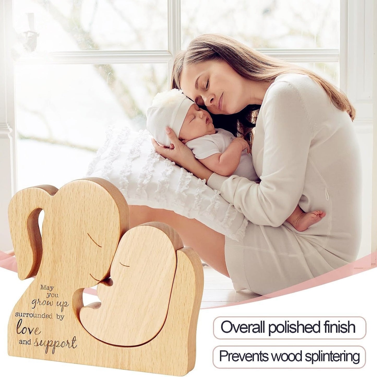Mother'S Day Gift Wooden Ornaments Festival Mother Baby Statue