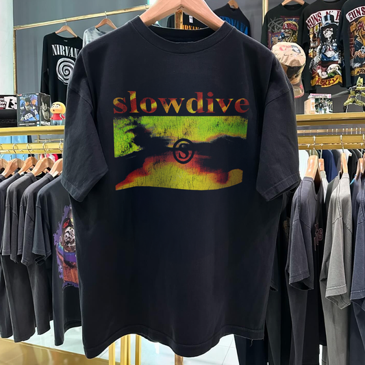 1991 Slowdive Just For A Day Rare Vintage Washed Black T-Shirt