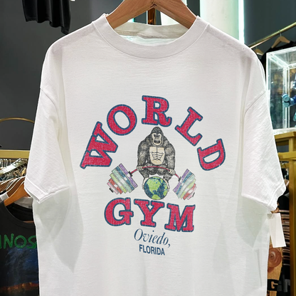 1989 World Gym Oviedo, Florida Rare Washed White Tshirt