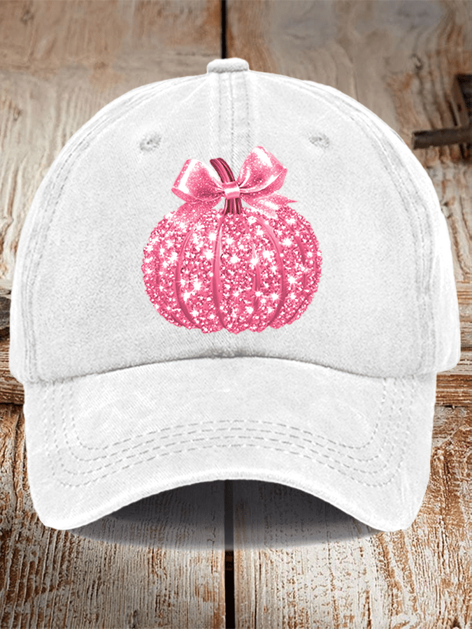Pink Breast Cancer Sequin Pumpkin Print Hat