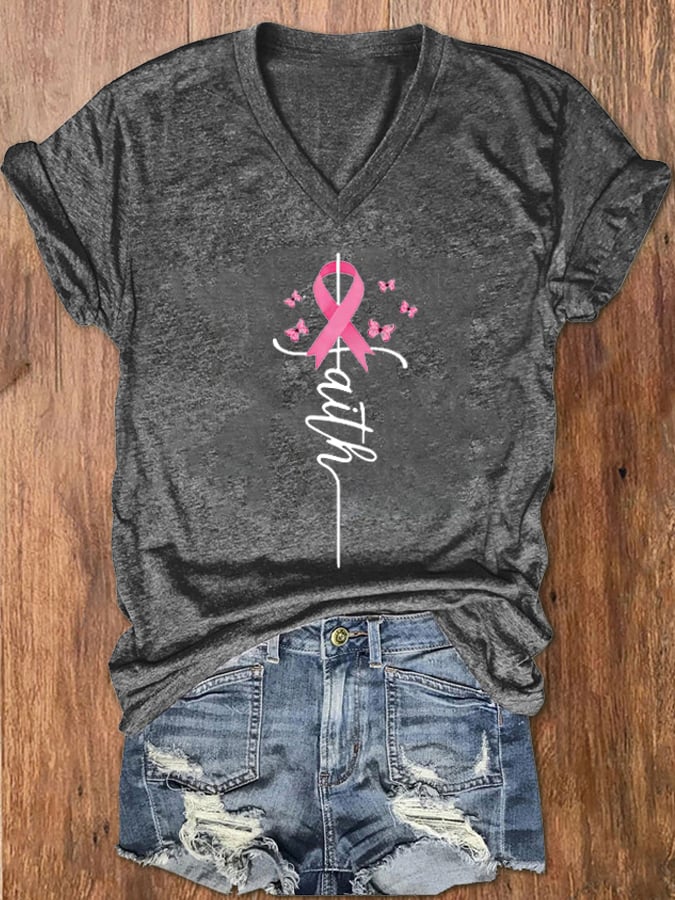 Women's Faith Hope Fight Love Butterfly Breast Cancer Awareness T-Shirt