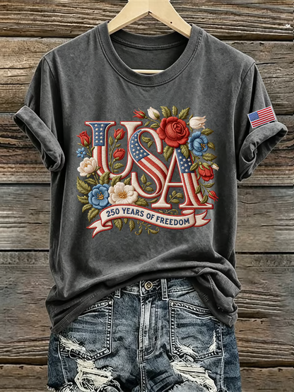 Women's Casual USA 250th Celebration Print Short Sleeve T-shirt