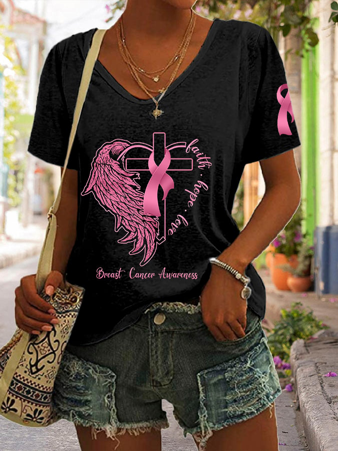 Women's Faith Hope Love Breast Cancer Casual T-Shirt