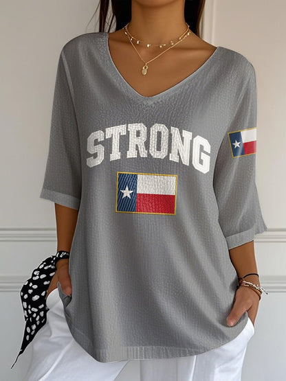 🙏💔Join us in praying for Texas.🙏V-Neck Retro Texas Strong Print T-Shirt