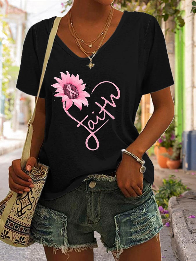 Women's Fight Breast Cancer Awareness Print Casual T-Shirt